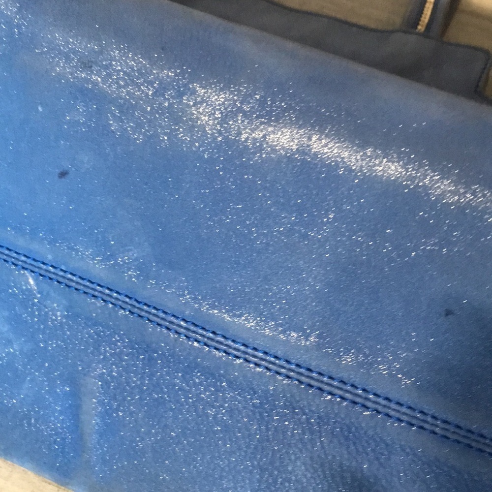 Fendi jumbo Blue suede shoulder bag authentic Metallic Nubuck Chains Tote - Picture 4 of 10